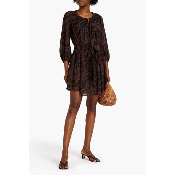NEW JETS BY JESSIKA ALLEN gathered tiger-print cotton and silk-blend crepon midi